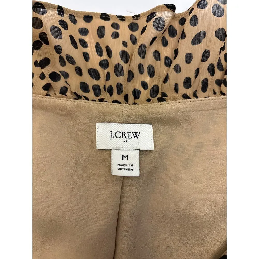 J.Crew Women's M Leopard Animal Print Ruffle V Neck Long Sleeve Blouse